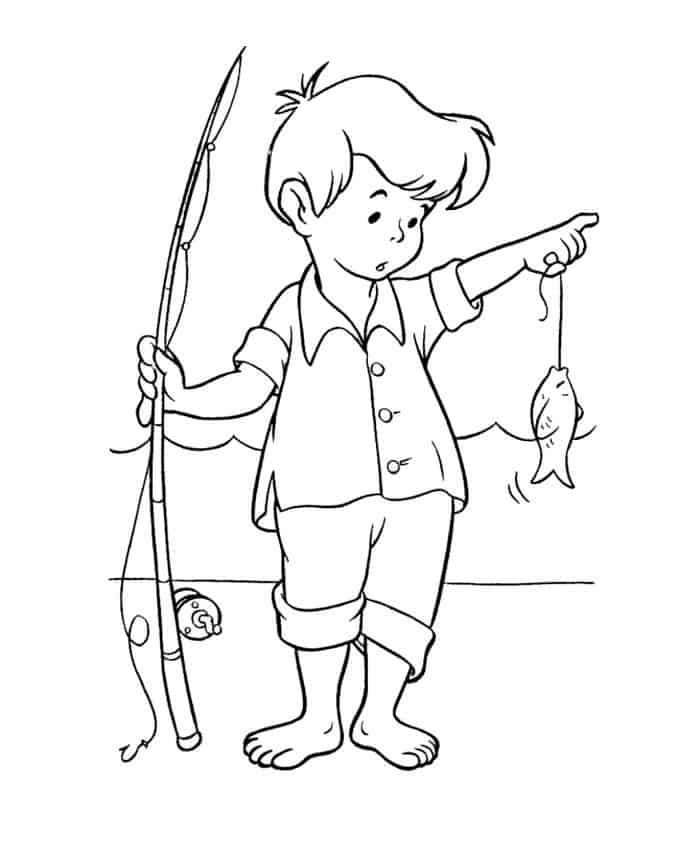 Free Coloring Pages Boy Fishing