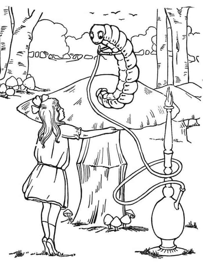 Alice In Wonderland Caterpillar Smoking Coloring Pages