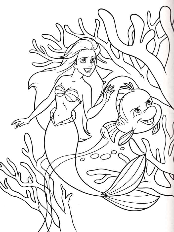 Ariel And Flounder Coloring Pages