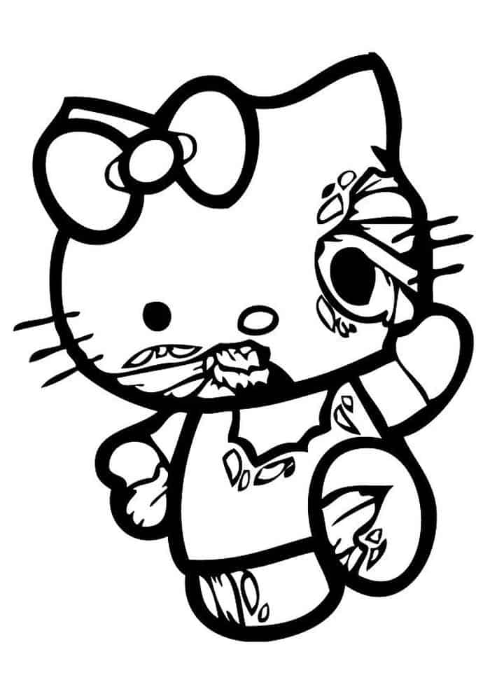 Hello Kitty Zombie Halloween Coloring Pages