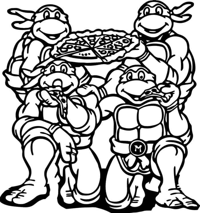 Teenage Mutant Ninja Turtles Eating Pizza Coloring Pages