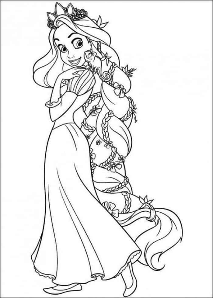 coloring pages of rapunzel with frowers in her hair