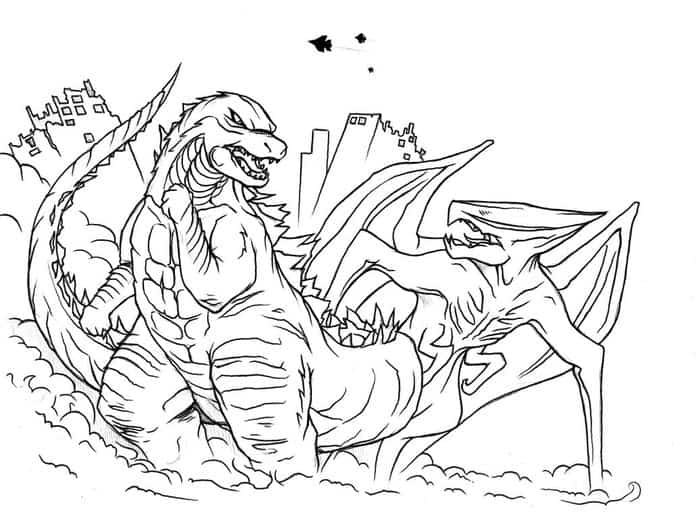 Coloring Pages Godzilla Destroy All Monsters