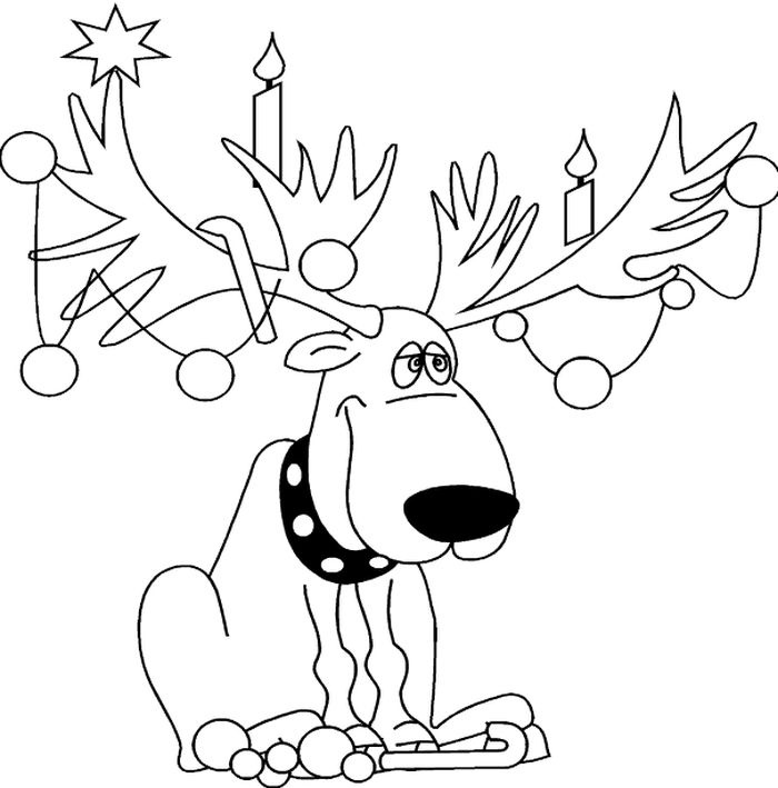 Coloring Pages Moose Christmas Lights Hanging From Antlers