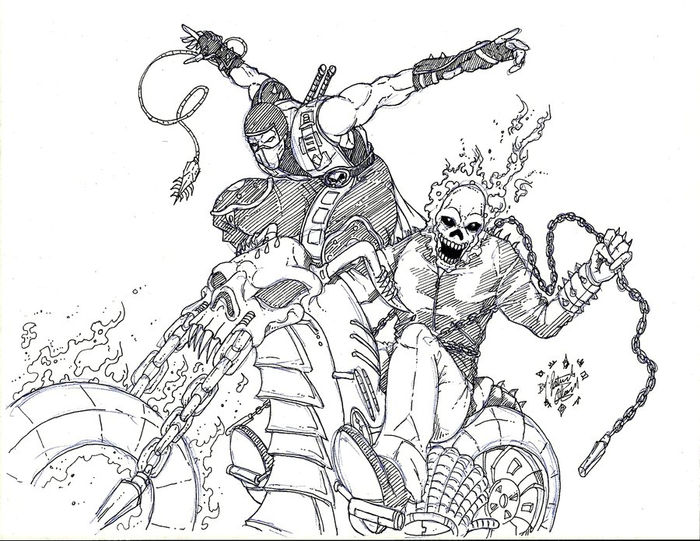 Deadpool Vs Ghost Rider Coloring Pages Chibi