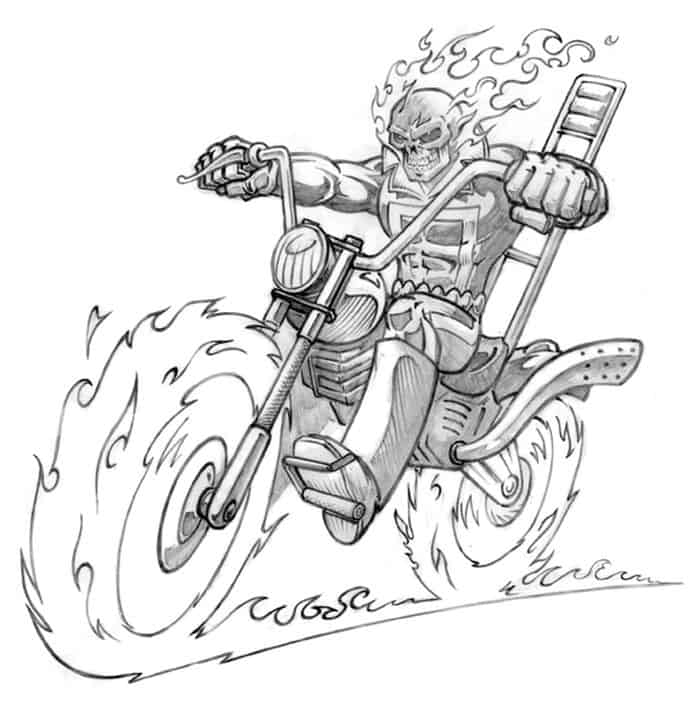 Ghost Rider On Motorcycle On Fire Coloring Pages