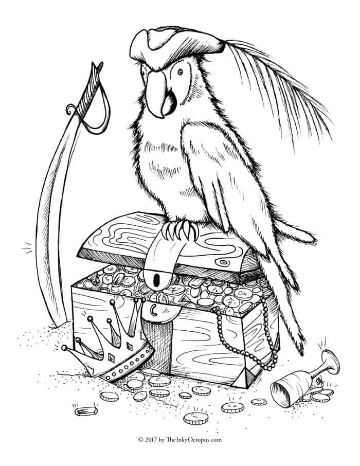 Pirate Coloring Pages Parrot