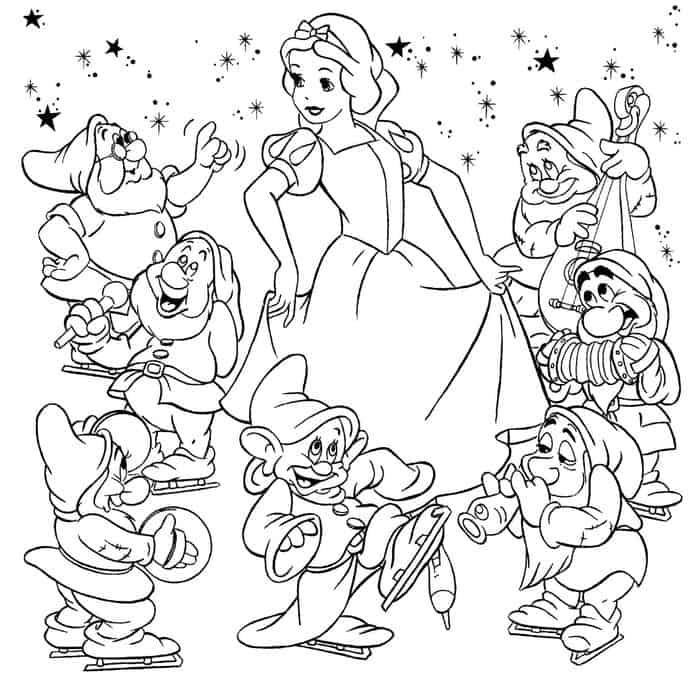Snow White 7 Dwarfs Coloring Pages