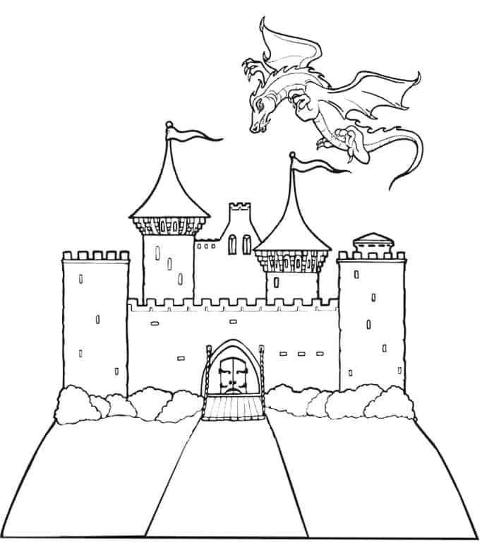 Dragon And Castle Coloring Pages